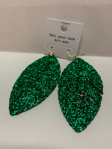 Green bling leather earrings