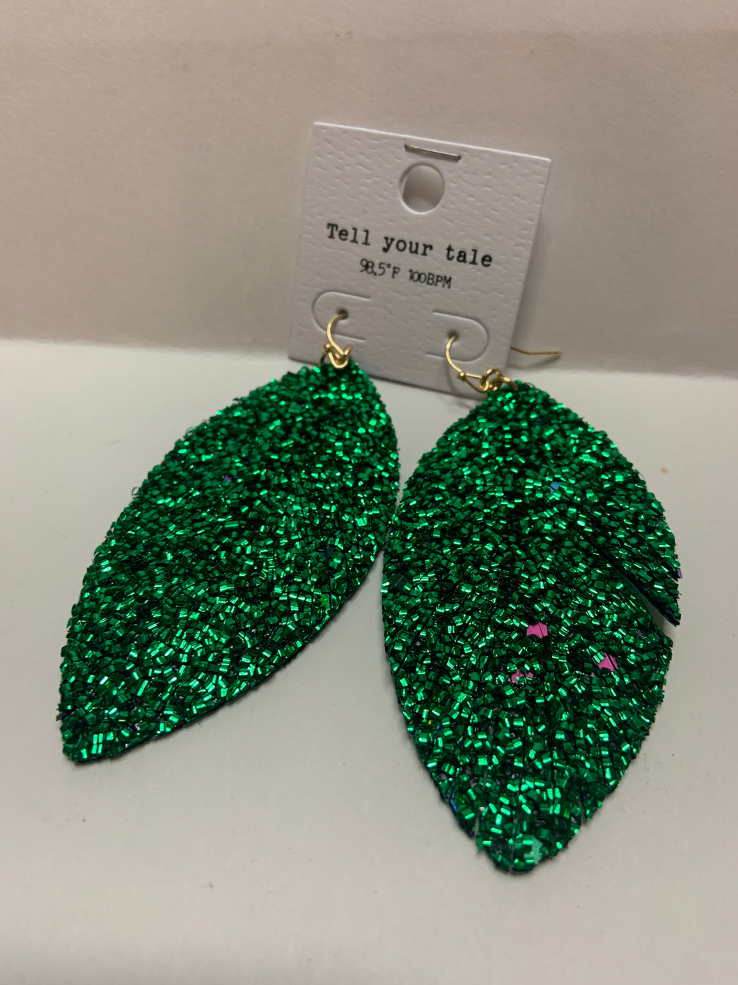 Green bling leather earrings