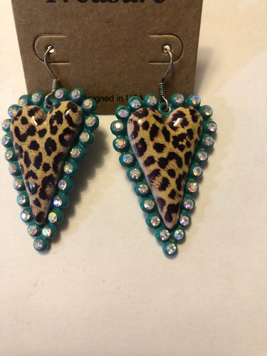 Cheetah turquoise heart earrings