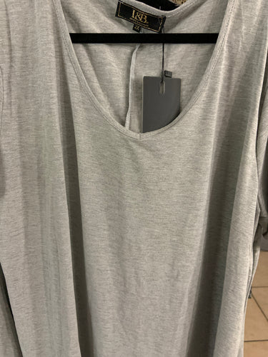Gray V-neck heathered solid top lucky and blessed