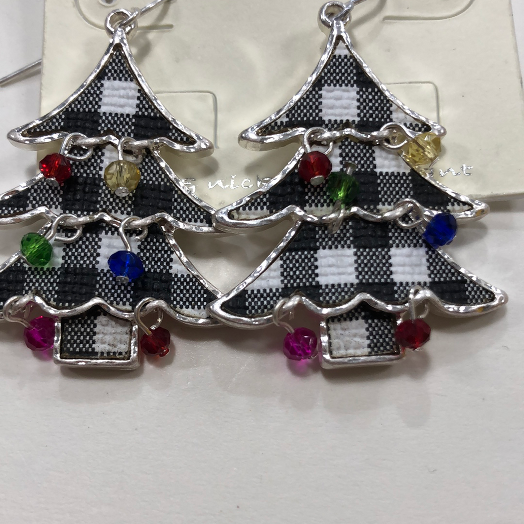 Black plaid tree earrings with bulbs