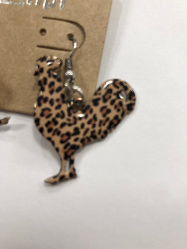 Leopard rooster earrings