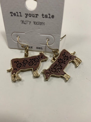 Brown cow earrings