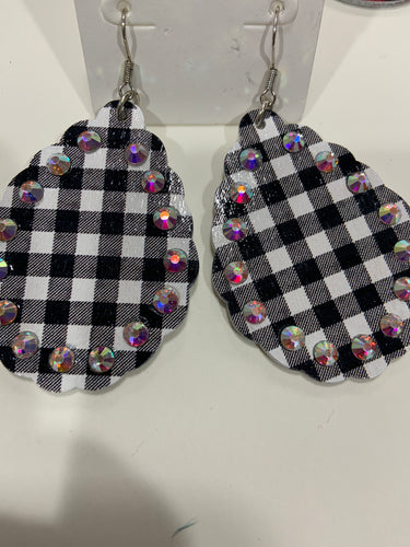 Large black and white checked earring with bling