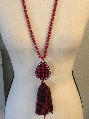 Plaid tassel necklace