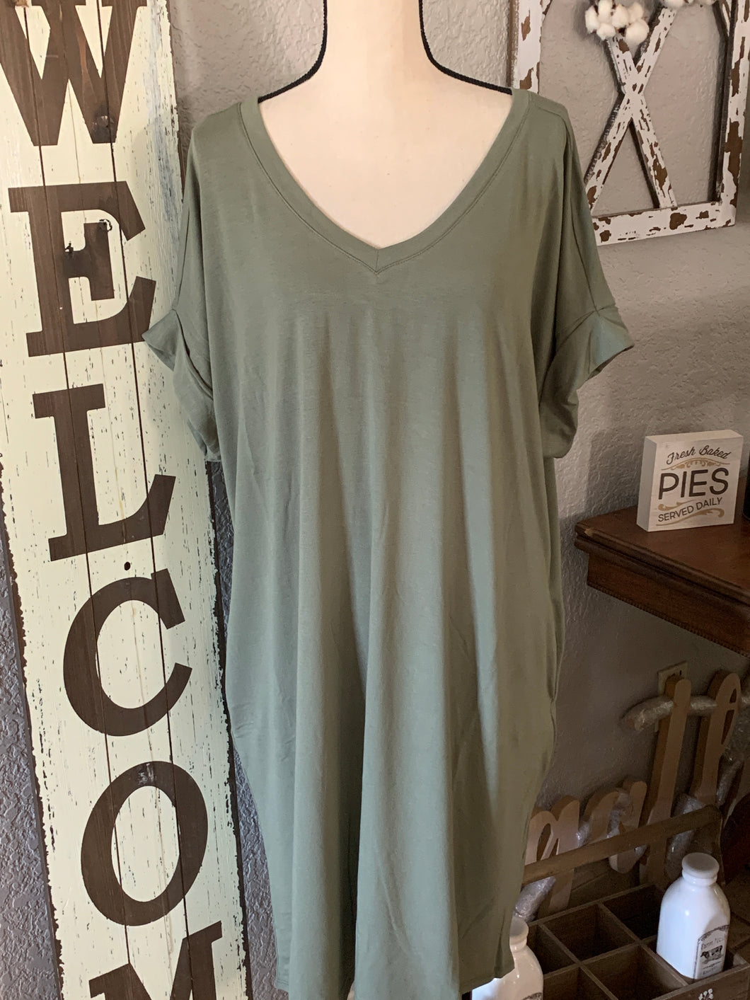 Lt olive t dress with pockets