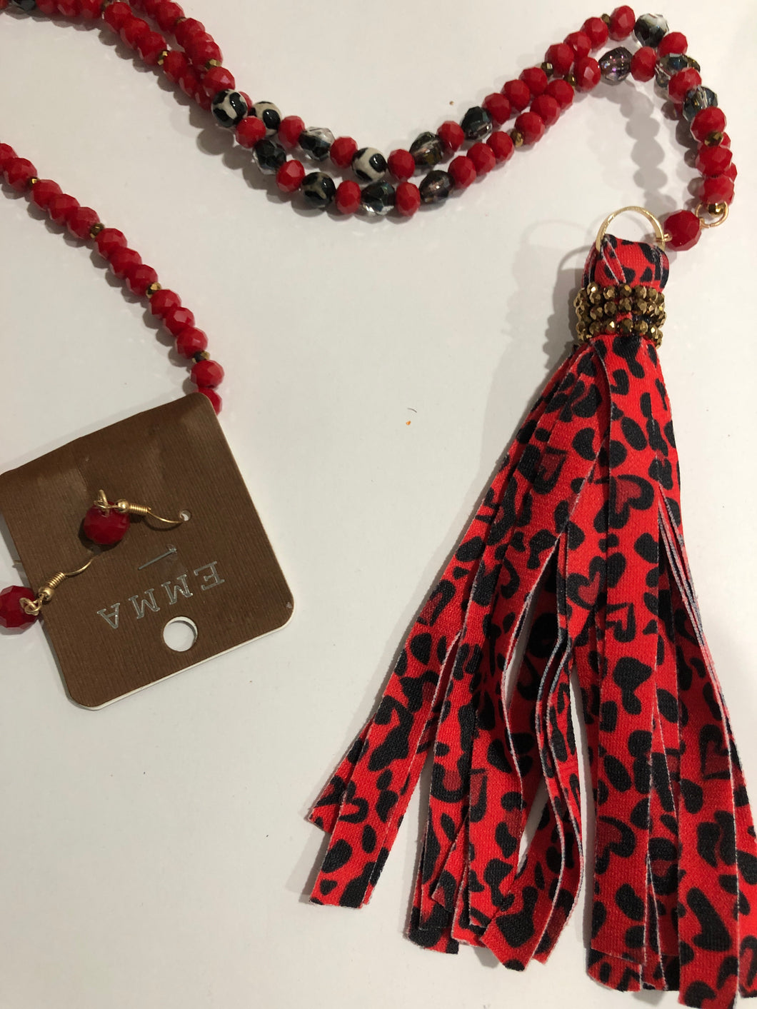 Red leopard tassel