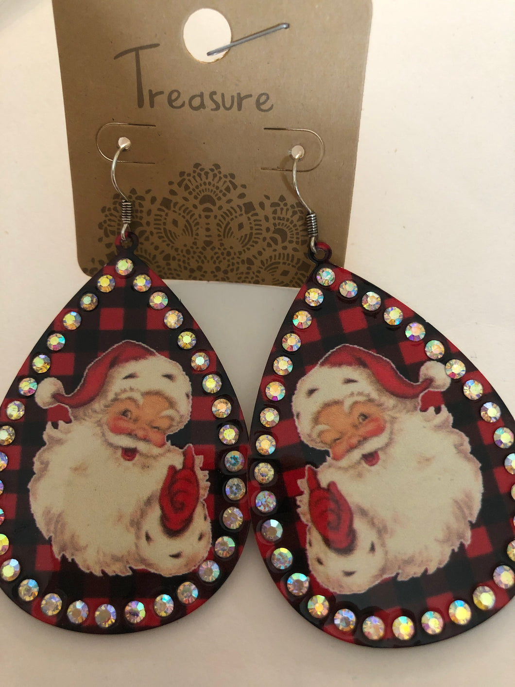 Earrings lg black and red plaid