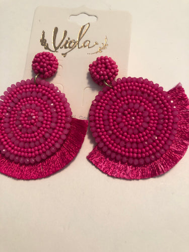 Earrings hot pink bead