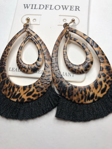 Warm cheetah tassel earrings