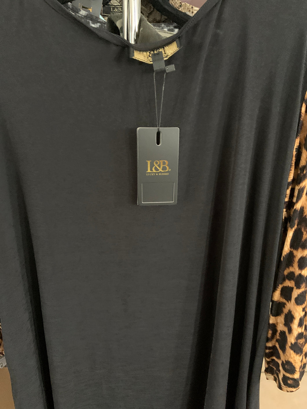 Black with cheetah sleeves lucky and blessed dress