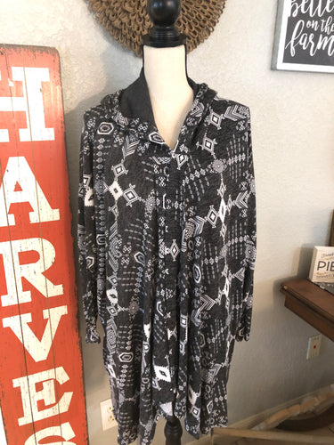 Top hooded cardigan charcoal/white