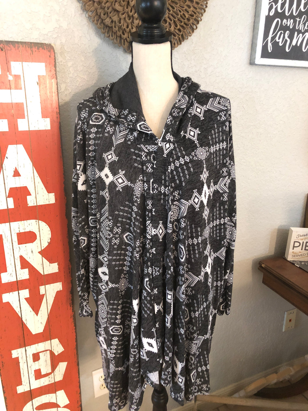 Top hooded cardigan charcoal/white