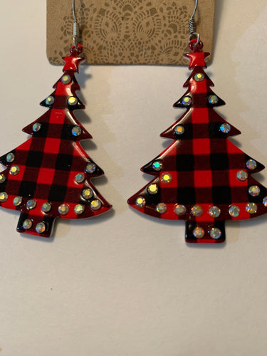 Earrings plaid trees