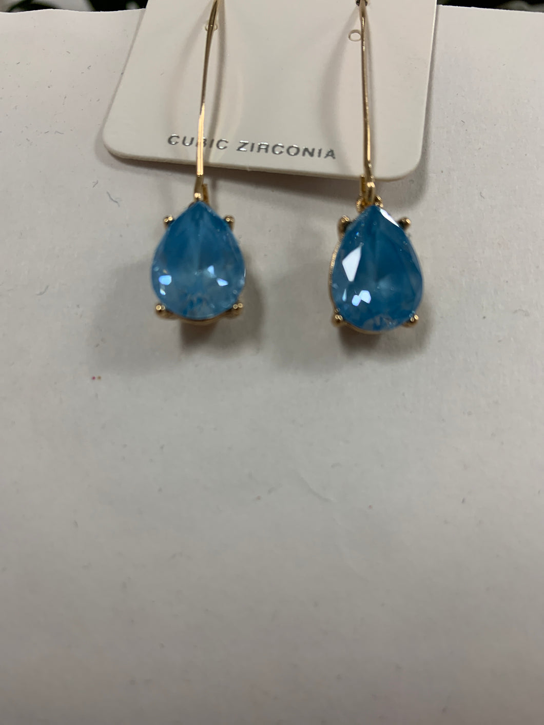 Teardrop cloudy blue threaded earring