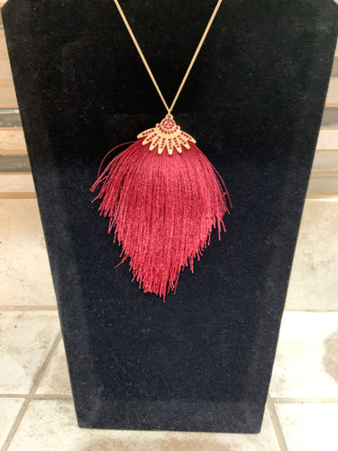 Burgundy tassel necklace