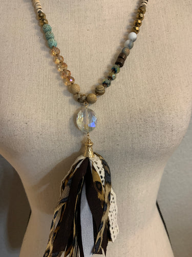 Tassel necklace Natural stone beads