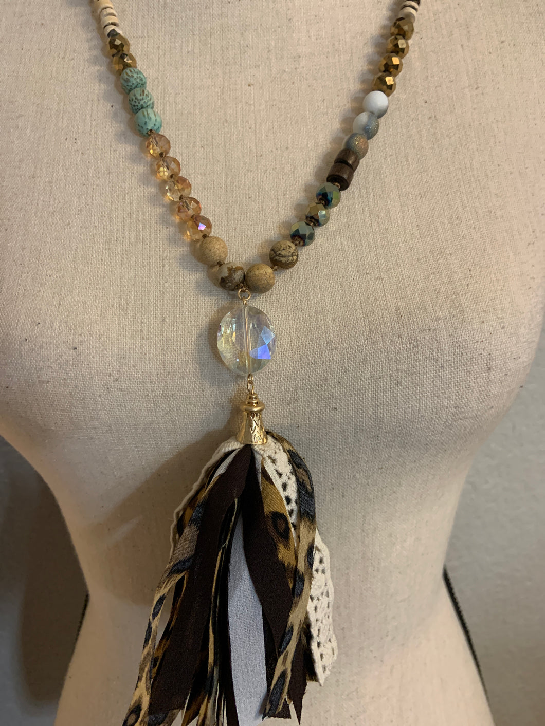 Tassel necklace Natural stone beads