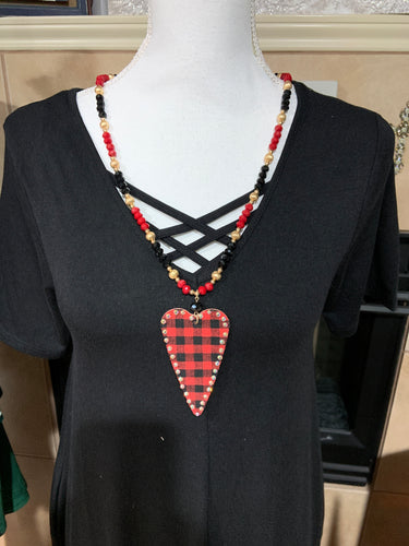 Plaid heart necklace