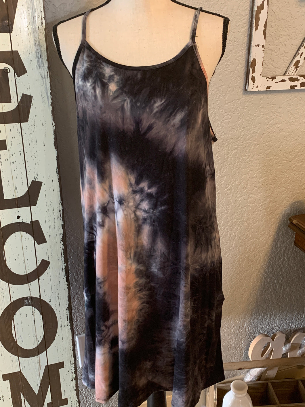 Peach/ black tie dye dress