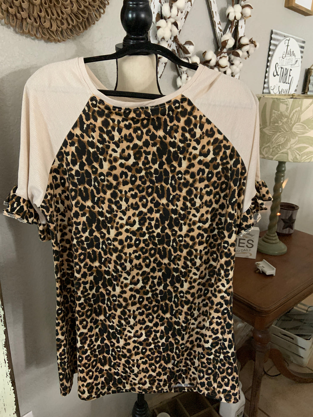 Cheetah top with cheddar ruffles