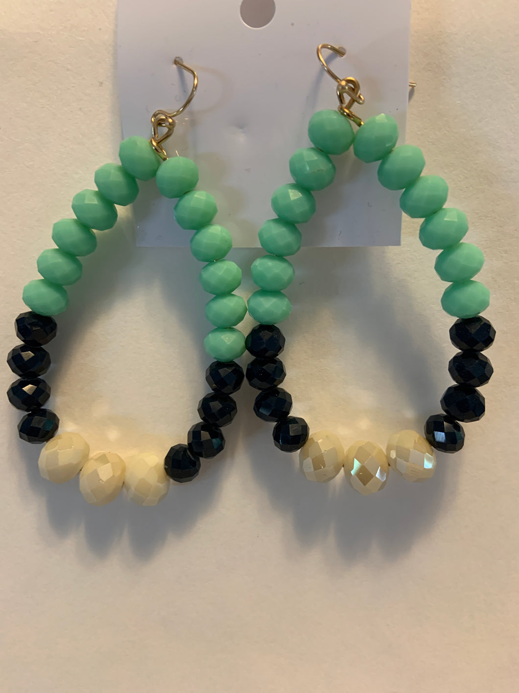Mint black and cream beaded earrings