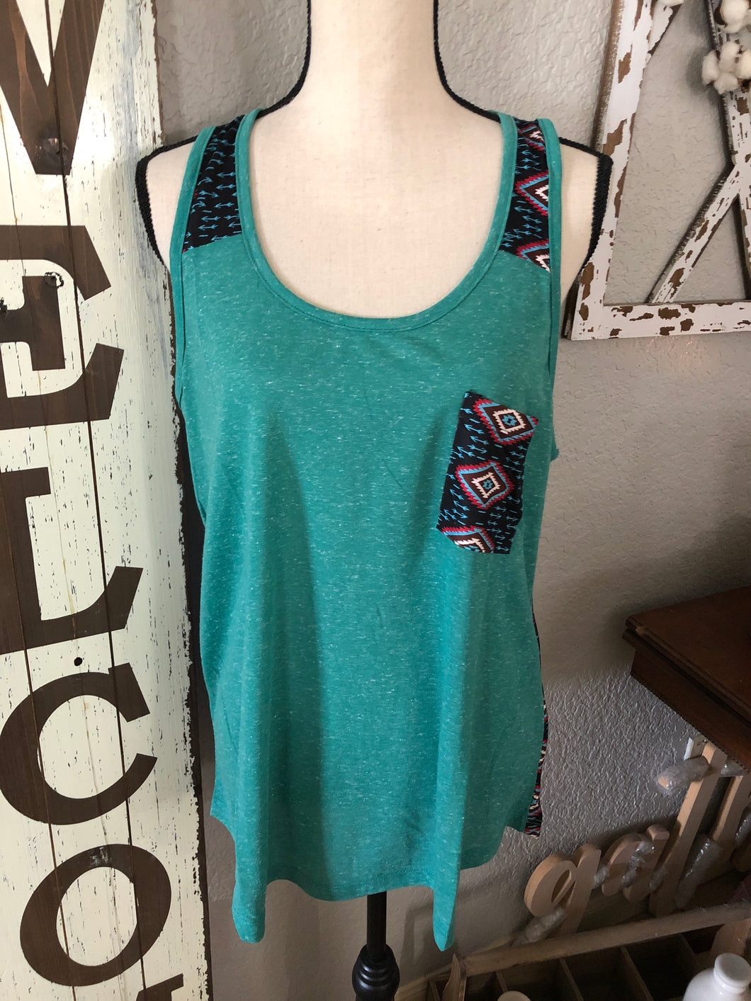 Turquoise Aztec and arrows tank