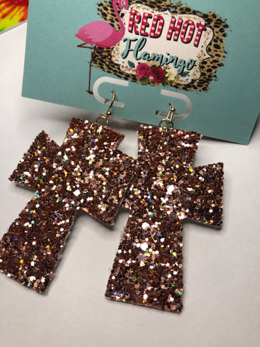 Rose gold cross earrings