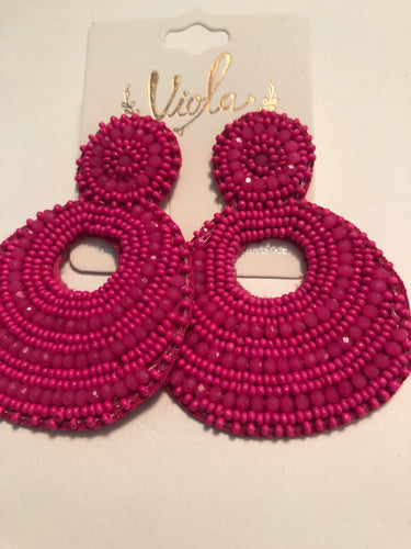 Earrings beaded hot pink