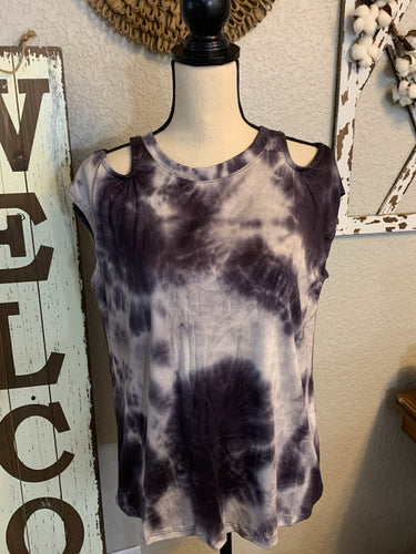 Tie dye cap sleeve navy top