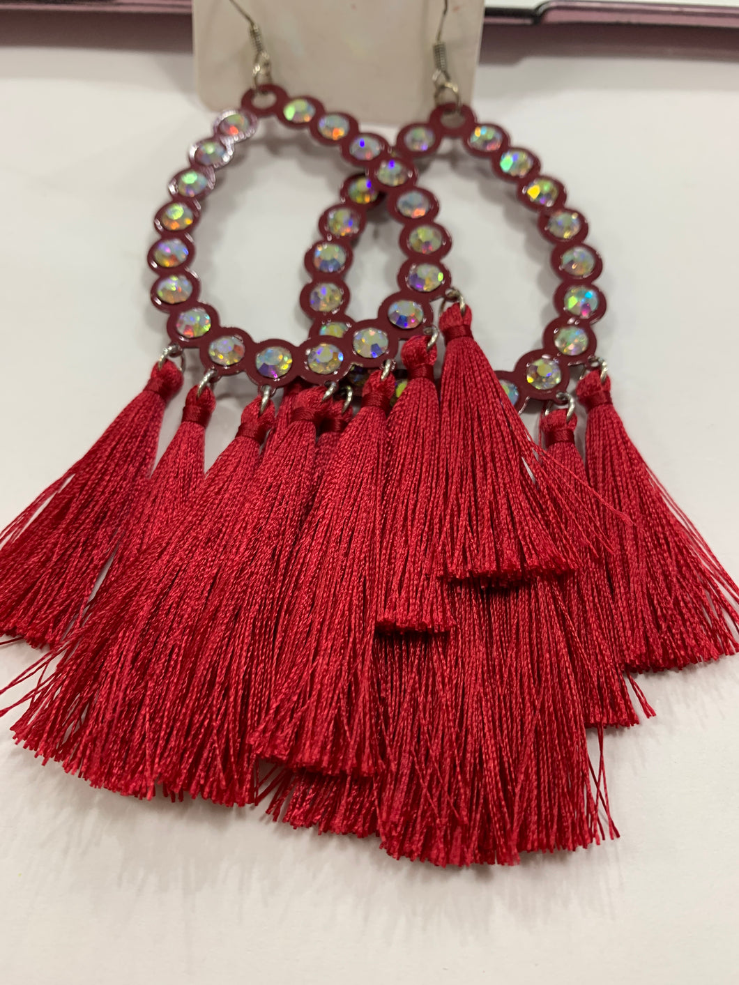 Lg burgundy tassel earrings
