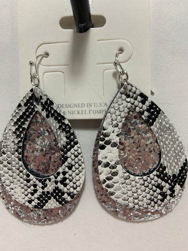 Snakeskin with silver backing earrings