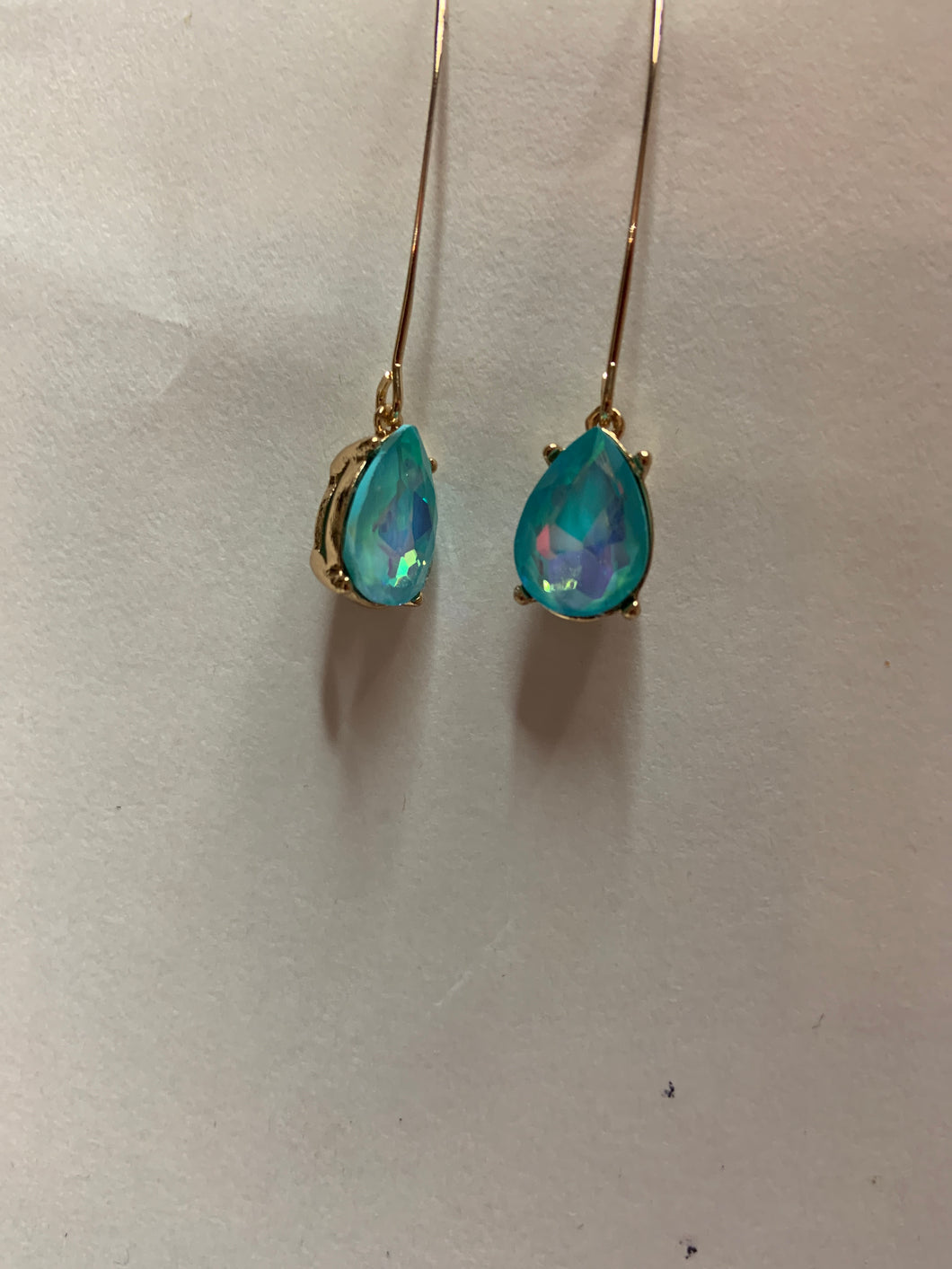 Blue translucent hanging earring