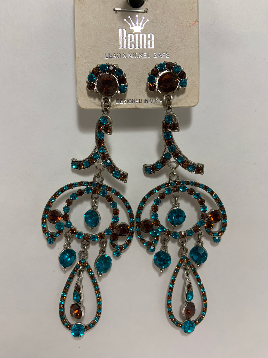 Turquoise and brown bling earrings