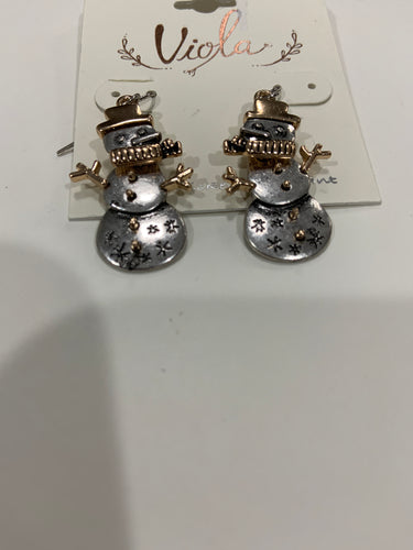 Hammered metal snowman earrings