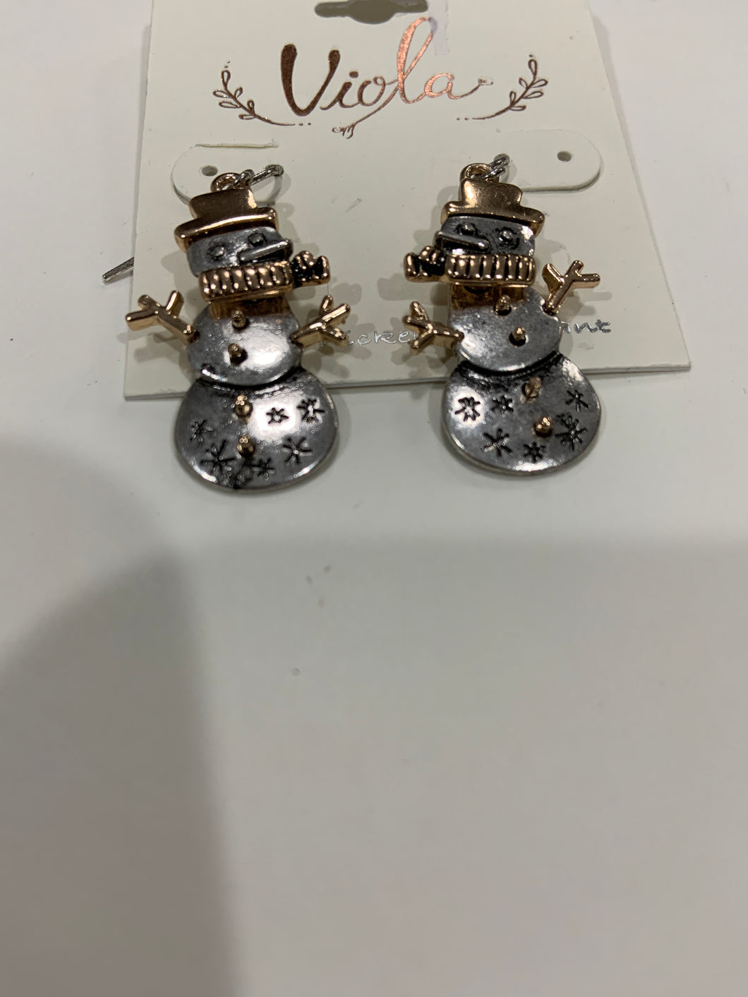 Hammered metal snowman earrings