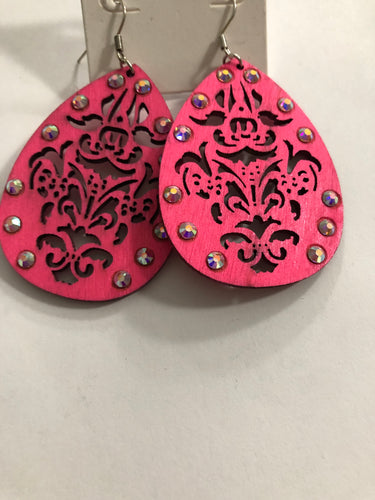 Lg hot pink scroll earrings