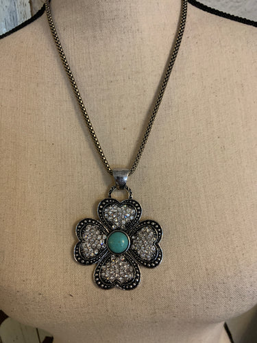 Four leaf Concho necklace with turquoise and earrings