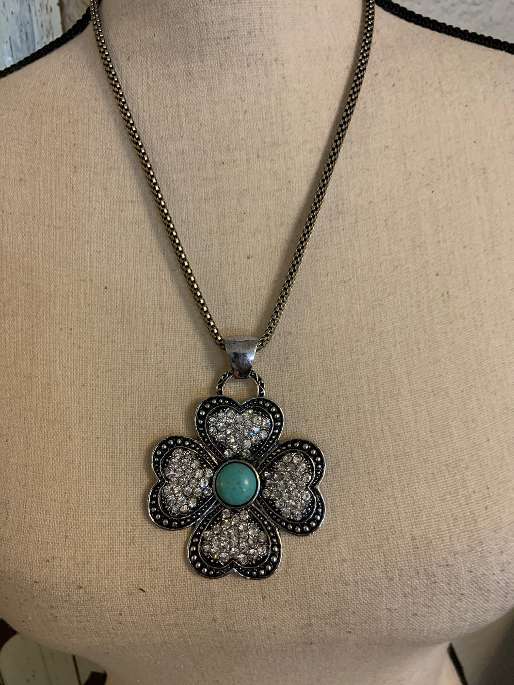 Four leaf Concho necklace with turquoise and earrings
