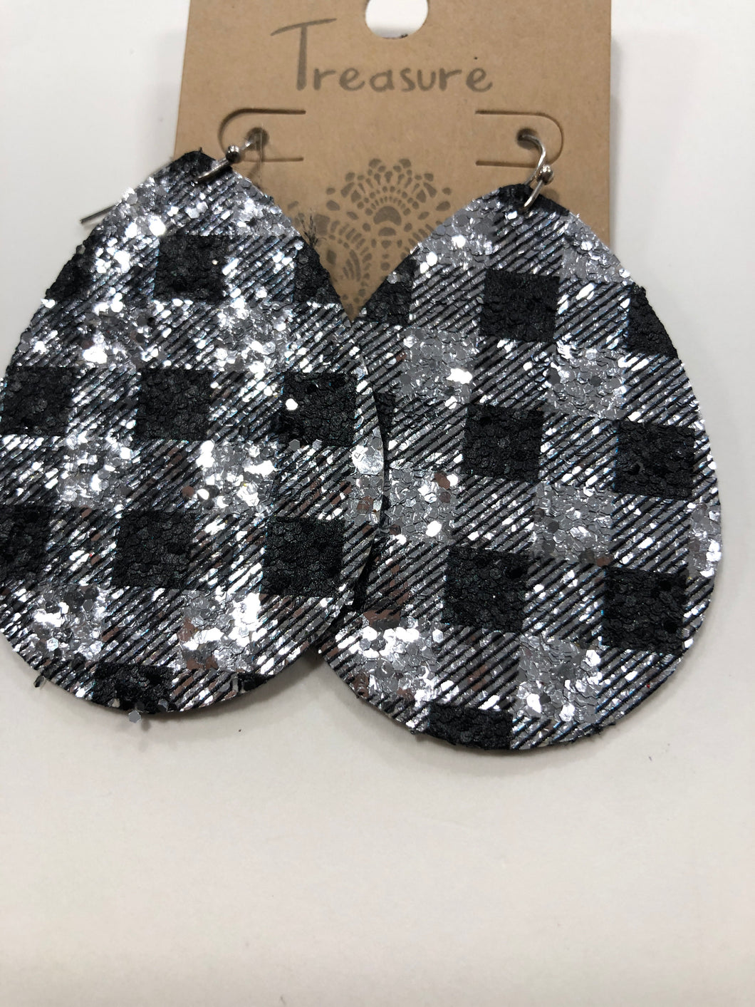 Silver plaid teardrop earrings