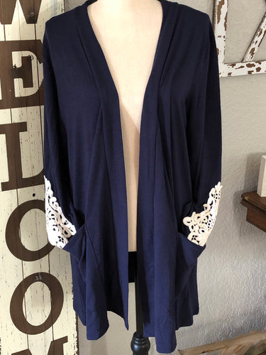 Navy kimono with lace detail sleeves