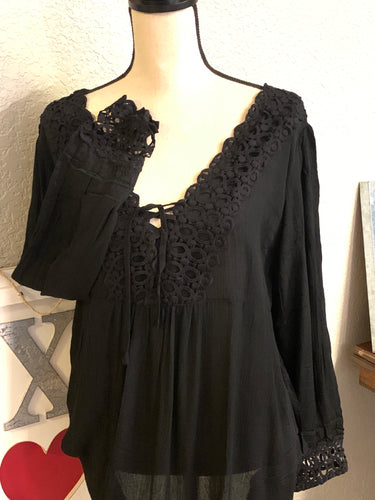 Black flowy top with crochet accent