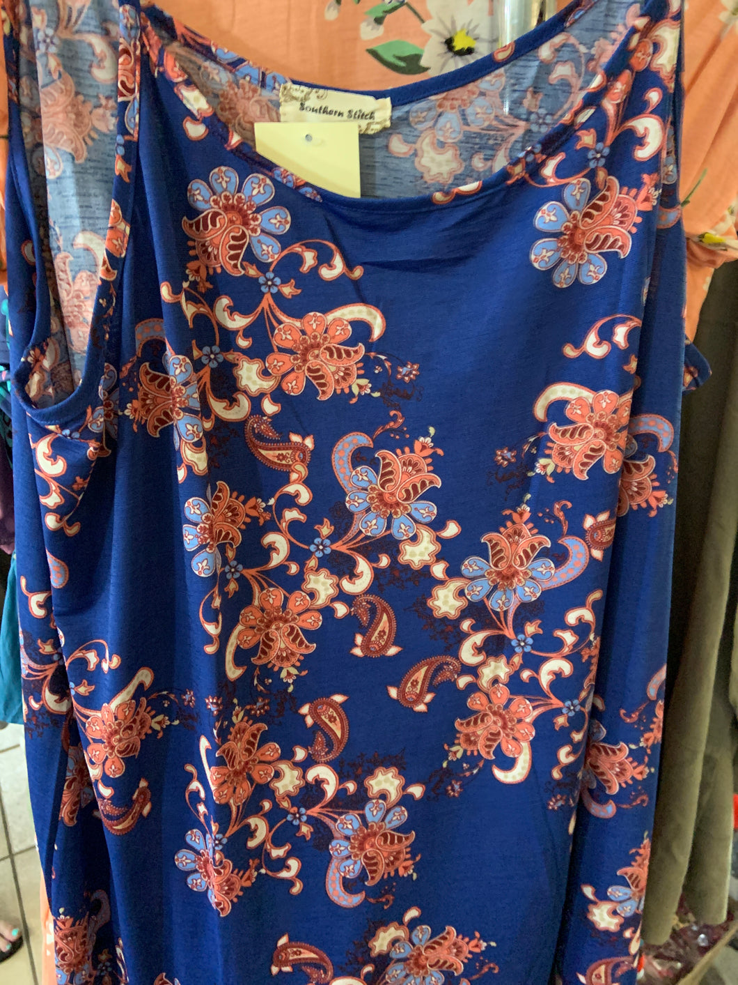 Blue tank top with floral pattern