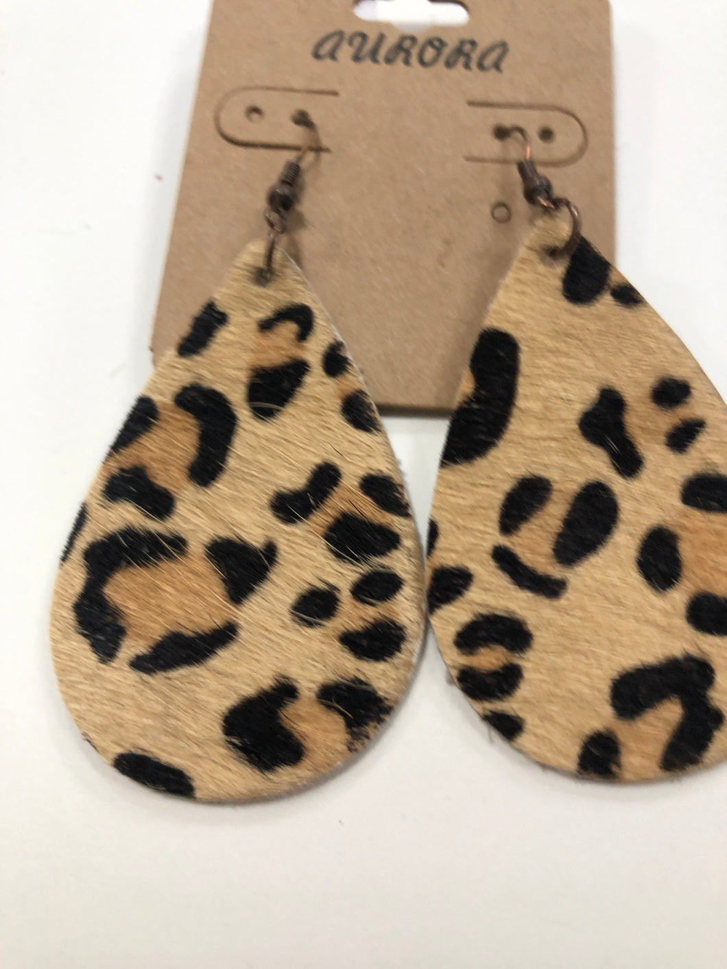 Leather leopard teardrop earrings