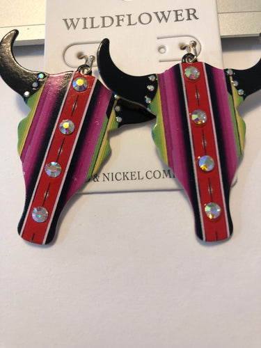 Serape bull skull earrings