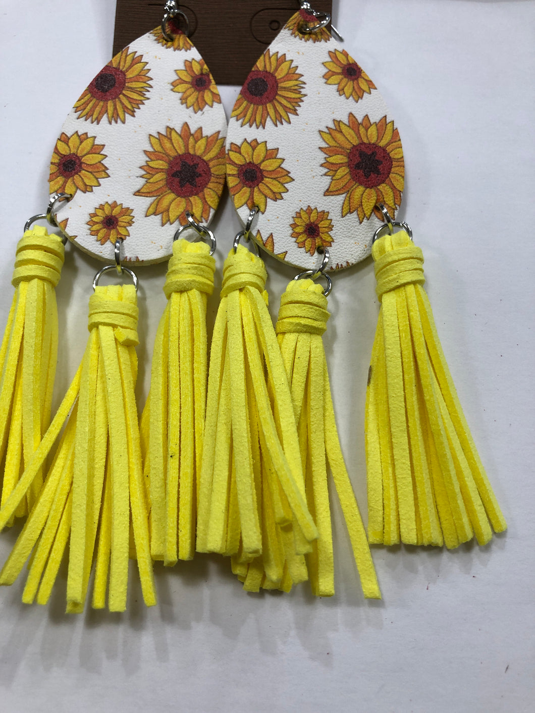 Sunflower yellow tassel earrings