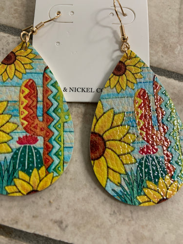 Light weight teardrop cactus sunflower earrings