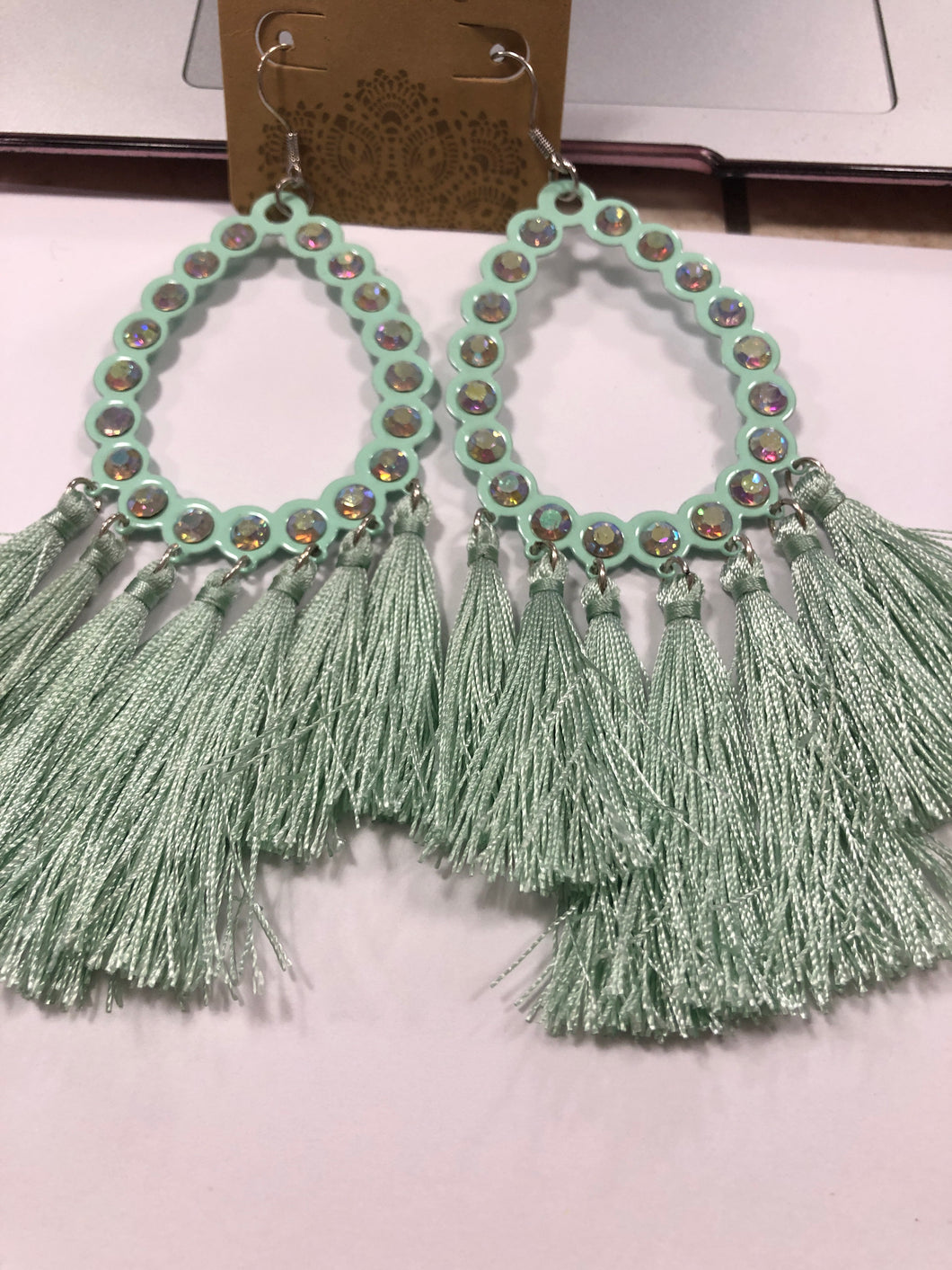 Mint tassel earrings