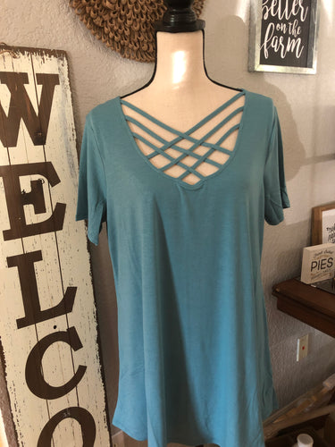 Top dusty teal crisscross