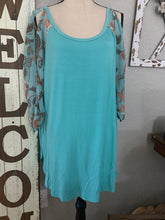 Load image into Gallery viewer, Cold shoulder mint with floral tunic